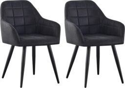 MCC Direct Set of 2 Faux Suede Fabric Kitchen Dining Chairs Accent Chair Adrian in Black - thumbnail 2