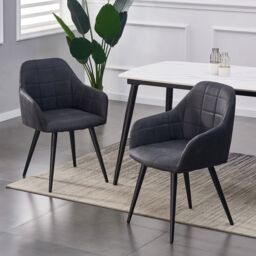 MCC Direct Set of 2 Faux Suede Fabric Kitchen Dining Chairs Accent Chair Adrian in Black - thumbnail 1