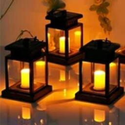 EONLION 3x Solar Powered LED Lantern Lights Outdoor Garden Lawn in Black - thumbnail 1