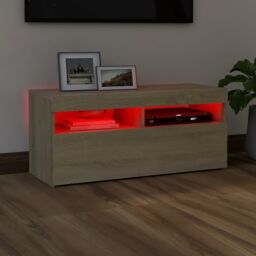 Berkfield Home TV Cabinet with LED Lights Sonoma Oak 90x35x40 cm in Brown - Size: 90 x 35 x 40 cm - thumbnail 5