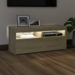 Berkfield Home TV Cabinet with LED Lights Sonoma Oak 90x35x40 cm in Brown - Size: 90 x 35 x 40 cm - thumbnail 3