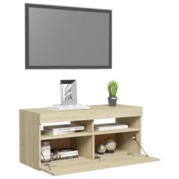Berkfield Home TV Cabinet with LED Lights Sonoma Oak 90x35x40 cm in Brown - Size: 90 x 35 x 40 cm - thumbnail 6