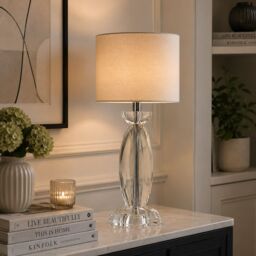 Orsina Crystal Large Conical Lamp Base With Faceted Stem, Heavy Glass Table Lamp Stand, Durable Large Lamp Base in Silver - thumbnail 2