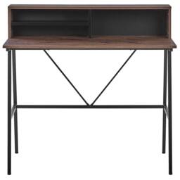 Wyld and Coco Elara Desk Dark Brown Top Black Powder Coat Metal Open Shelves - thumbnail 3