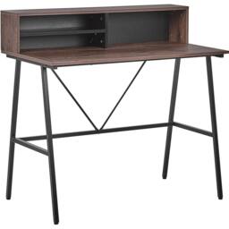 Wyld and Coco Elara Desk Dark Brown Top Black Powder Coat Metal Open Shelves - thumbnail 2