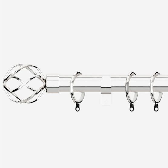 New Edge Blinds Polished Chrome 28mm Cage Fixed Length Metal Curtain Pole in Metallic Silver - Size: 470 cm - image 1