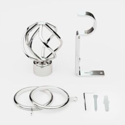 New Edge Blinds Polished Chrome 28mm Cage Fixed Length Metal Curtain Pole in Metallic Silver - Size: 470 cm - thumbnail 3