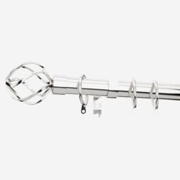 New Edge Blinds Polished Chrome 28mm Cage Fixed Length Metal Curtain Pole in Metallic Silver - Size: 470 cm - thumbnail 2
