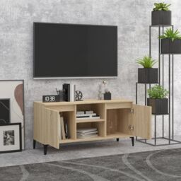 Berkfield Home TV Cabinet with Metal Legs Sonoma Oak 103.5x35x50 cm in Brown - thumbnail 3