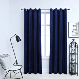 Berkfield Home Blackout Curtains with Rings 2 pcs Velvet Dark Blue 140x245 cm