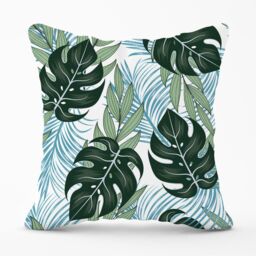 Warren Reed - Designer Tropical Pattern With Bright Plants & Flowers Outdoor Cushion in Green - Size: 45 cm x 45 cm - thumbnail 1