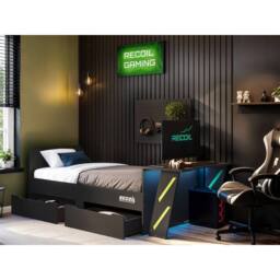 Flair Alister Gaming Single Bed with Desk Charcoal & Green
