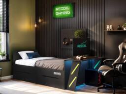 Flair Alister Gaming Single Bed with Desk Charcoal & Green - thumbnail 3