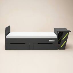 Flair Alister Gaming Single Bed with Desk Charcoal & Green - thumbnail 4