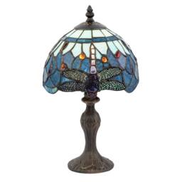 Happy Homewares Traditional Handmade Stained Glass Dragonfly Tiffany Lamp in Blue - Size: 8 inches - thumbnail 2