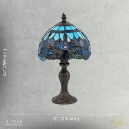 Happy Homewares Traditional Handmade Stained Glass Dragonfly Tiffany Lamp in Blue - Size: 8 inches - thumbnail 7