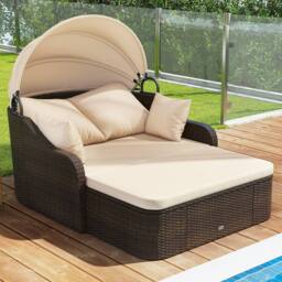 Costway Patio PE Rattan Daybed with Retractable Canopy in Beige - thumbnail 9