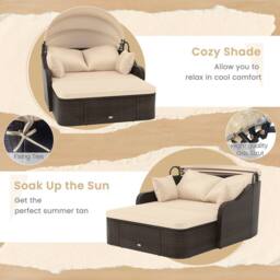 Costway Patio PE Rattan Daybed with Retractable Canopy in Beige - thumbnail 7