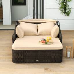 Costway Patio PE Rattan Daybed with Retractable Canopy in Beige - thumbnail 5