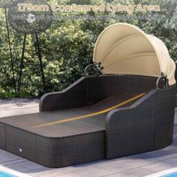 Costway Patio PE Rattan Daybed with Retractable Canopy in Beige - thumbnail 3