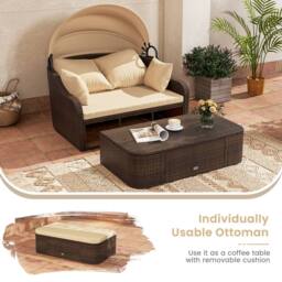 Costway Patio PE Rattan Daybed with Retractable Canopy in Beige - thumbnail 8