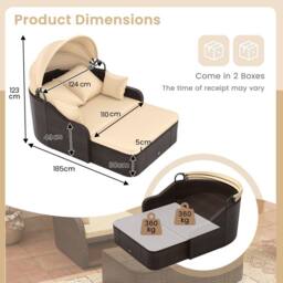 Costway Patio PE Rattan Daybed with Retractable Canopy in Beige - thumbnail 2
