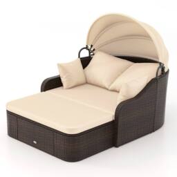 Costway Patio PE Rattan Daybed with Retractable Canopy in Beige - thumbnail 1