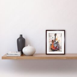 "Artery8 Wall Art Print Electric Mandolin Guitar Instrument Modern Watercolour Artwork Framed 9X7 Inch in Brown - Size: W7"" x H9""" - thumbnail 2