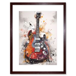 "Artery8 Wall Art Print Electric Mandolin Guitar Instrument Modern Watercolour Artwork Framed 9X7 Inch in Brown - Size: W7"" x H9""" - thumbnail 1