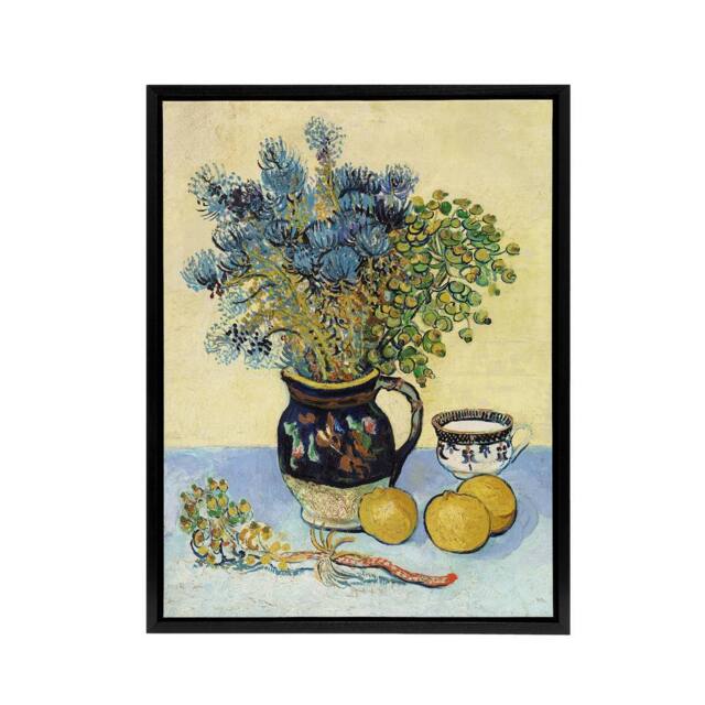 "Artery8 Still Life Nature Morte Van Gogh Vintage Black Framed Canvas Wall Art in Yellow - Size: W12"" x H16""" - image 1