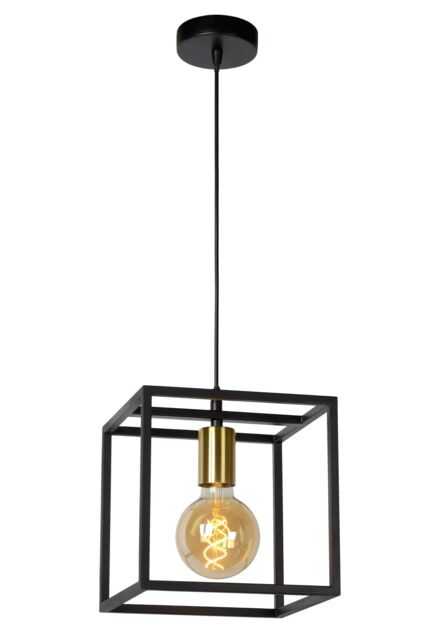 Lucide 'RUBEN' Dimmable Adjustable Height Modern Cube Pendant Light 1xE27 in Black - image 1