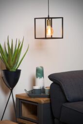 Lucide 'RUBEN' Dimmable Adjustable Height Modern Cube Pendant Light 1xE27 in Black - thumbnail 4