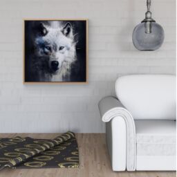 Warren Reed - Designer White Wolf Face Splashart Dark Backgrouns Framed Canvas in Light Brown - Size: w40 inch x h40 inch - thumbnail 2