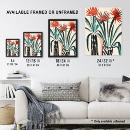 Artery8 Abstract Red Dahlia Flowers in Vases Painting Framed Art Print - Size: A4 - thumbnail 3