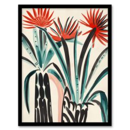 Artery8 Abstract Red Dahlia Flowers in Vases Painting Framed Art Print - Size: A4 - thumbnail 1