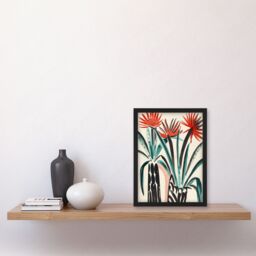 Artery8 Abstract Red Dahlia Flowers in Vases Painting Framed Art Print - Size: A4 - thumbnail 4
