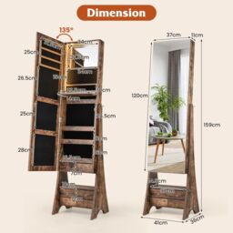 Costway Jewelry Cabinet 3-color LED Lighted Jewelry Organizer Armoire in Brown - thumbnail 2