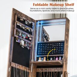 Costway Jewelry Cabinet 3-color LED Lighted Jewelry Organizer Armoire in Brown - thumbnail 3
