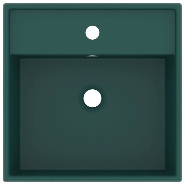 Berkfield Home Luxury Basin Overflow Square Matt Dark Green 41x41 cm Ceramic - image 1