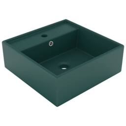 Berkfield Home Luxury Basin Overflow Square Matt Dark Green 41x41 cm Ceramic - thumbnail 2