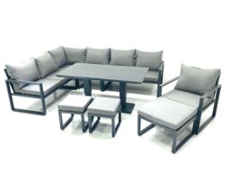 Fimous Aluminum Outdoor Garden Furniture Set Corner Sofa Chair 3 Footstools Adjustable Rising Lifting Dining Table Sets Dark Grey - thumbnail 1