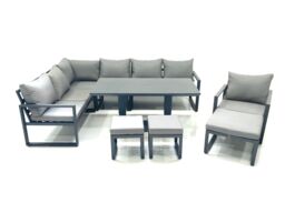 Fimous Aluminum Outdoor Garden Furniture Set Corner Sofa Chair 3 Footstools Adjustable Rising Lifting Dining Table Sets Dark Grey - thumbnail 2