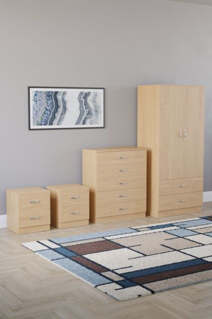 Home Discount Vida Designs Riano 4Pc Bedroom Set 2 Drawer Bedside, 5 Drawer Chest in Brown - image 1