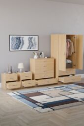 Home Discount Vida Designs Riano 4Pc Bedroom Set 2 Drawer Bedside, 5 Drawer Chest in Brown - thumbnail 2