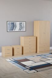 Home Discount Vida Designs Riano 4Pc Bedroom Set 2 Drawer Bedside, 5 Drawer Chest in Brown - thumbnail 1
