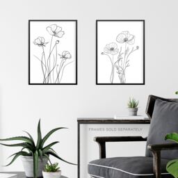 "Artery8 Set of 3 Minimalist Line Poppy Flowers Floral A4 Size Wall Art Prints in White - Size: W12"" x H16""" - thumbnail 6