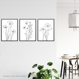 "Artery8 Set of 3 Minimalist Line Poppy Flowers Floral A4 Size Wall Art Prints in White - Size: W12"" x H16""" - thumbnail 3
