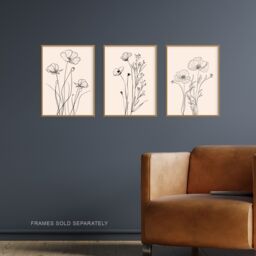 "Artery8 Set of 3 Minimalist Line Poppy Flowers Floral A4 Size Wall Art Prints in White - Size: W12"" x H16""" - thumbnail 2