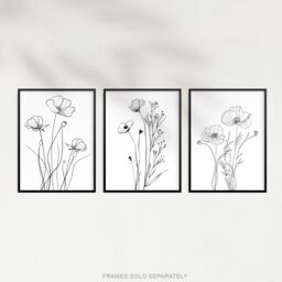 "Artery8 Set of 3 Minimalist Line Poppy Flowers Floral A4 Size Wall Art Prints in White - Size: W12"" x H16""" - thumbnail 5