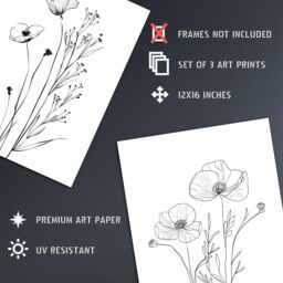 "Artery8 Set of 3 Minimalist Line Poppy Flowers Floral A4 Size Wall Art Prints in White - Size: W12"" x H16""" - thumbnail 4